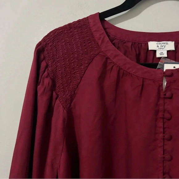 Crown Ivy Peasant Blouse Women’s XXL Red Cranberry Peasant Long Sleeve Button - Picture 8 of 14
